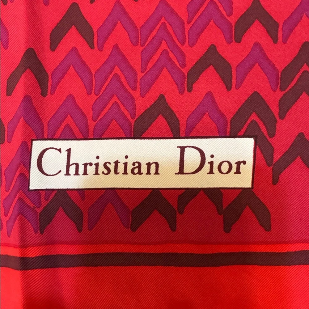 Vintage Christian Dior Silk Vibrant Red and Pink Patterned Scarf